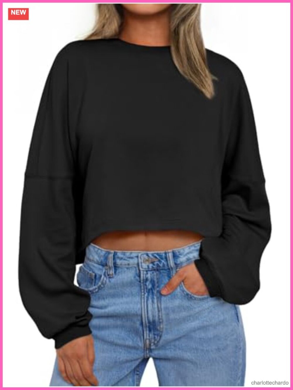 Women's Cropped Sweatshirt Crewneck Long Sleeve Pullover Crop Top